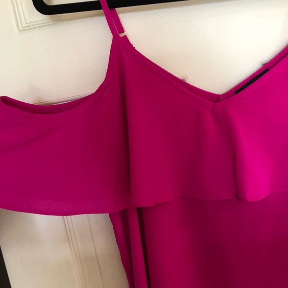 Bright Fuchsia Ruffle Cold-Shoulder Tank Top - Picture 3 of 8